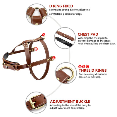 Real Leather Dog Harness Pet Training Products Strong Pulling Harness Vest For Large Dogs German Shepherd Dog Agility Product