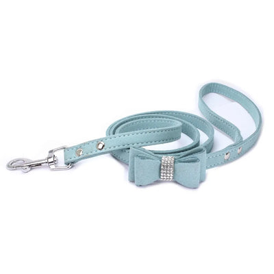 Pet Harness Leash With Rhinestone Bling Crystal Adjustable Chest Strap Soft Suede Bow Leather High Quality Drop Shipping
