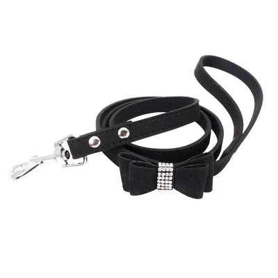 Pet Harness Leash With Rhinestone Bling Crystal Adjustable Chest Strap Soft Suede Bow Leather High Quality Drop Shipping
