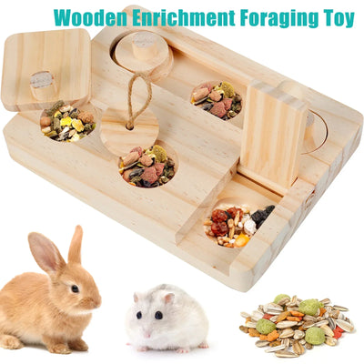 Wooden Enrichment Foraging Toy 6 In 1 Pet Hamsters Foraging Feeder Toy Puzzle Game Feeding Toys for Bunny Hamster Chinchilla Pet